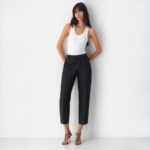 Babaton High Rise Wool Wrap Front Tapered Ankle Pants Black Sz 0 Italian Fabric